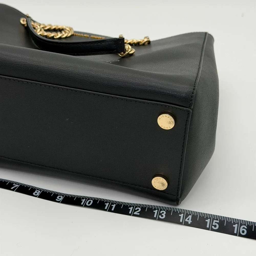 Michael Kors Ellis Large‎ Black Leather Gold Chain Shoulder Tote Bag Purse
